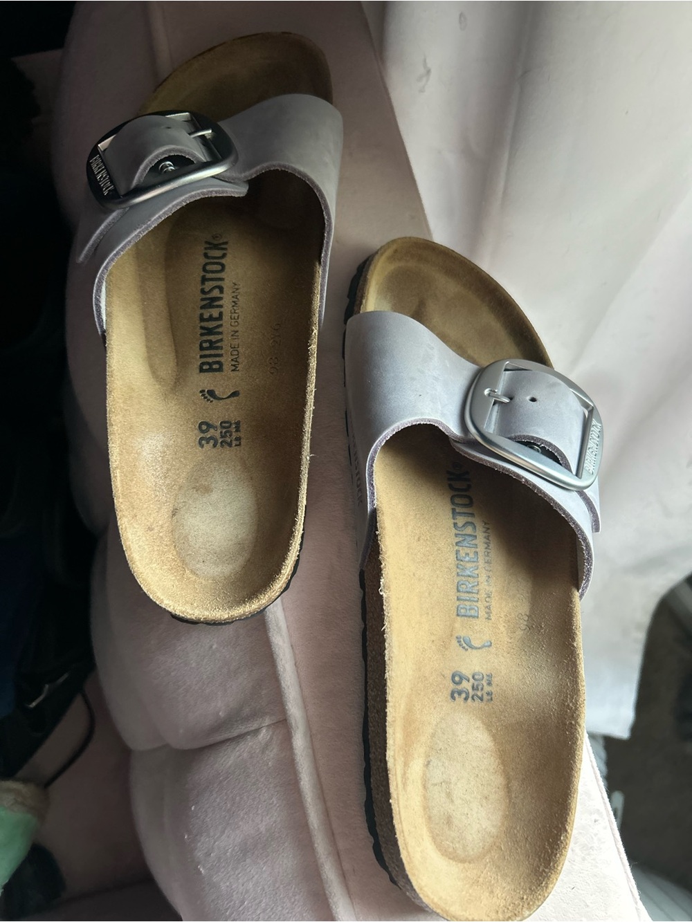 Birkenstock Madrid Leather Slide Sandals in Light Lilac
